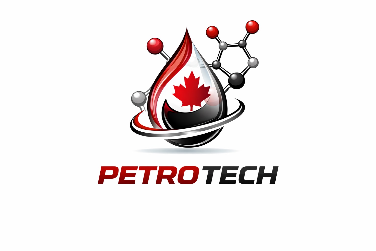 Petro Tech oil-drop and molecule emblem with Canadian maple leaf
